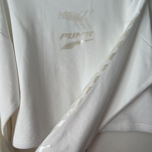 Puma Size S White Evide Crew Sweatshirt Drawstring Hem Relaxed Fit - Picture 5 of 8